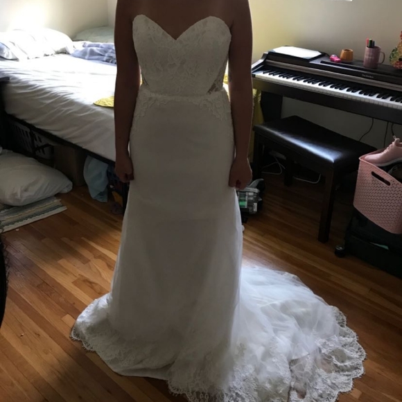 Lace Ivory Strapless Wedding Dress Size 10 - Picture 3 of 4